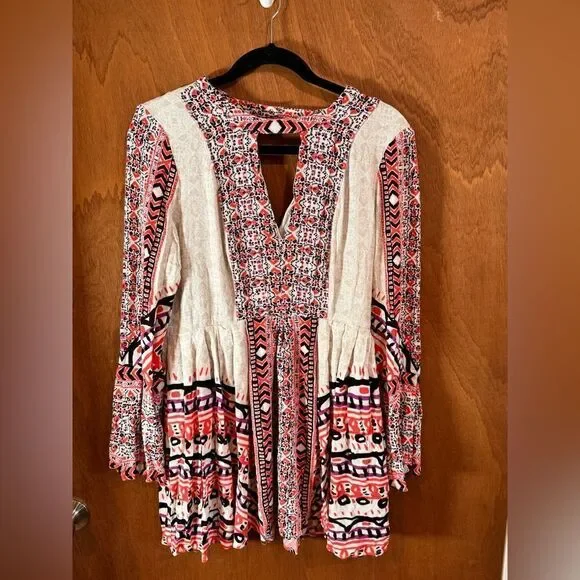 Sold Free People Urban Outfitters Boho Teagan Border Print dress size 12 - Picture 3 of 13